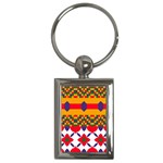 Red flowers and colorful squares                                                                  Key Chain (Rectangle)