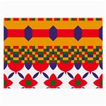 Red flowers and colorful squares                                                                  Large Glasses Cloth