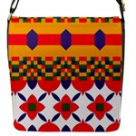 Red flowers and colorful squares                                                                  Flap Closure Messenger Bag (S)