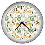Flowers on a white background pattern                                                                    Wall Clock (Silver)
