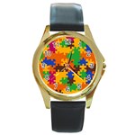 Retro colors puzzle pieces                                                                        Round Gold Metal Watch