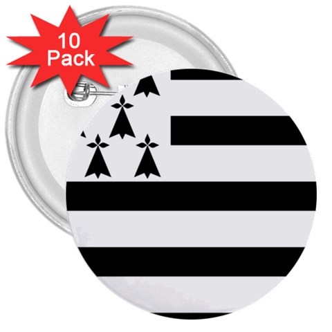 Brittany Flag 3  Buttons (10 pack)  from UrbanLoad.com Front