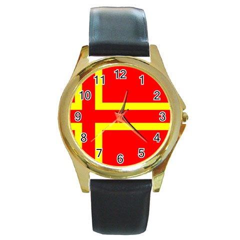 Normandy Flag Round Gold Metal Watch from UrbanLoad.com Front