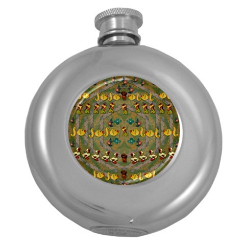 Fishes Admires All Freedom In The World And Feelings Of Security Round Hip Flask (5 oz) from UrbanLoad.com Front