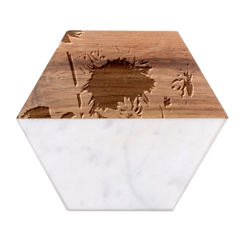 Sunflower Flower Yellow Marble Wood Coaster (Hexagon)  from UrbanLoad.com Front