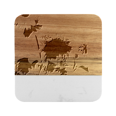 Sunflower Flower Yellow Marble Wood Coaster (Square) from UrbanLoad.com Front
