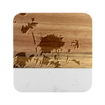Sunflower Flower Yellow Marble Wood Coaster (Square)