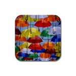 Umbrellas Colourful Rubber Square Coaster (4 pack)