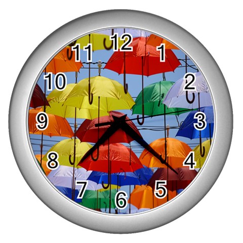 Umbrellas Colourful Wall Clock (Silver) from UrbanLoad.com Front