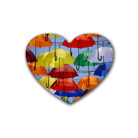 Umbrellas Colourful Rubber Heart Coaster (4 pack) from UrbanLoad.com Front