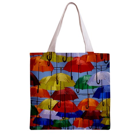 Umbrellas Colourful Zipper Grocery Tote Bag from UrbanLoad.com Front