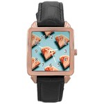 Watermelon Against Blue Surface Pattern Rose Gold Leather Watch 