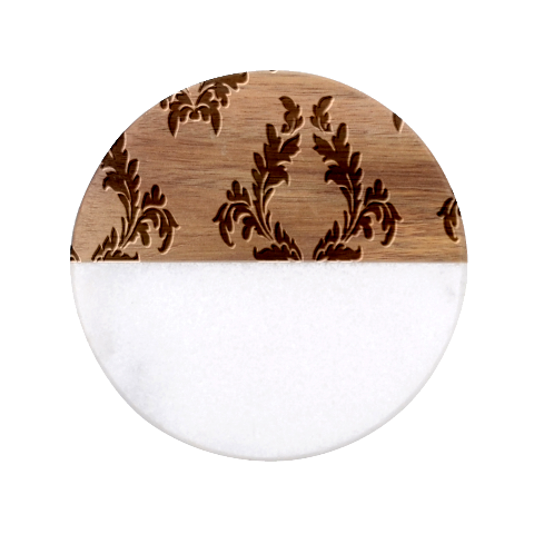 Yellow Regal Filagree Pattern Classic Marble Wood Coaster (Round)  from UrbanLoad.com Front