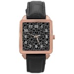 Black And Alien Drawing Motif Pattern Rose Gold Leather Watch 