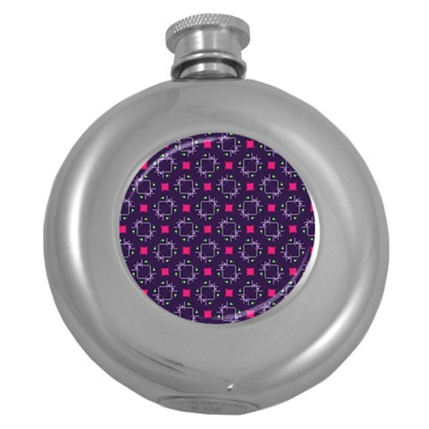 Geometric Pattern Retro Style Round Hip Flask (5 oz) from UrbanLoad.com Front