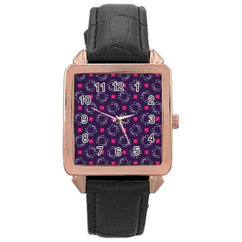 Geometric Pattern Retro Style Rose Gold Leather Watch  from UrbanLoad.com Front