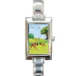 Mother And Daughter Yoga Art Celebrating Motherhood And Bond Between Mom And Daughter. Rectangle Italian Charm Watch