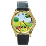 Mother And Daughter Y Round Gold Metal Watch