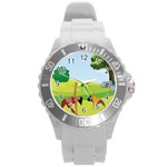 Mother And Daughter Yoga Art Celebrating Motherhood And Bond Between Mom And Daughter. Round Plastic Sport Watch (L)