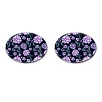 Elegant purple pink peonies in dark blue background Cufflinks (Oval)