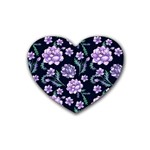 Elegant purple pink peonies in dark blue background Rubber Coaster (Heart)
