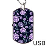 Elegant purple pink peonies in dark blue background Dog Tag USB Flash (Two Sides)