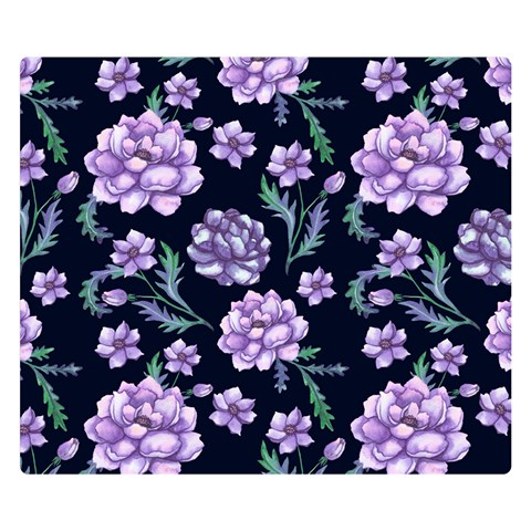 Elegant purple pink peonies in dark blue background One Side Premium Plush Fleece Blanket (Small) from UrbanLoad.com 50 x40  Blanket Front