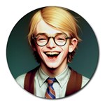 Schooboy With Glasses Round Mousepad