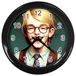 Schooboy With Glasses Wall Clock (Black)
