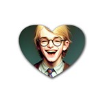 Schooboy With Glasses Rubber Heart Coaster (4 pack)