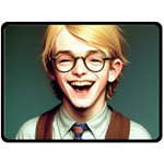 Schooboy With Glasses Two Sides Fleece Blanket (Large)