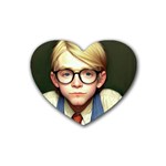 Schooboy With Glasses 2 Rubber Heart Coaster (4 pack)