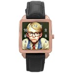 Schooboy With Glasses 2 Rose Gold Leather Watch 