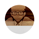Schooboy With Glasses 2 Marble Wood Coaster (Round)