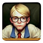 Schooboy With Glasses 2 Square Glass Fridge Magnet (4 pack)