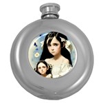 Victorian Girl With Long Black Hair And Doll Round Hip Flask (5 oz)