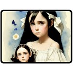 Victorian Girl With Long Black Hair And Doll Two Sides Fleece Blanket (Large)