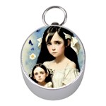 Victorian Girl With Long Black Hair And Doll Mini Silver Compasses