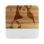 Victorian Girl With Long Black Hair And Doll Marble Wood Coaster (Square)