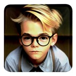 Schooboy With Glasses 4 Square Glass Fridge Magnet (4 pack)