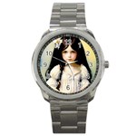 Victorian Girl With Long Black Hair 2 Sport Metal Watch
