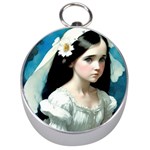 Victorian Girl With Long Black Hair 3 Silver Compasses