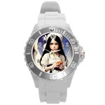 Victorian Girl With Long Black Hair Round Plastic Sport Watch (L)