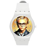 Schooboy With Glasses 5 Round Plastic Sport Watch (M)