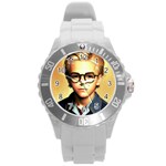 Schooboy With Glasses 5 Round Plastic Sport Watch (L)