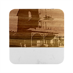 Victorian House In The Lake By The Woods Marble Wood Coaster (Square)