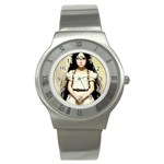 Victorian Girl Holding Napkin Stainless Steel Watch