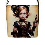 Cute Adorable Victorian Steampunk Girl 3 Flap Closure Messenger Bag (L)