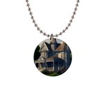 White Victorian House In The Woods With Rose Bushes 1  Button Necklace