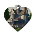 White Victorian House In The Woods With Rose Bushes Dog Tag Heart (Two Sides)